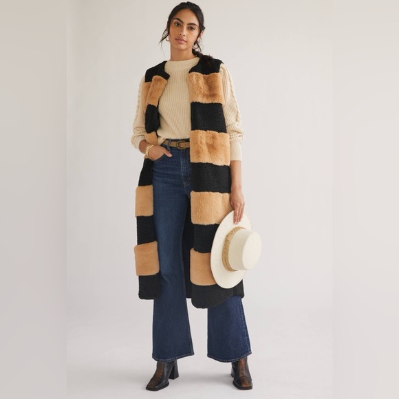 Anthropologie Jackets & Blazers - Anthropologie Striped Faux Fur Jacket Vest